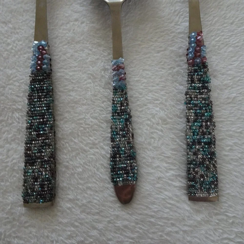 Beaded Handle Salad Serving Utensil Set Cake Pie Server Party Holiday